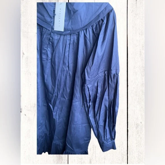 Harshman’s Fiona Cotton Dress Dark Navy Long Puff Sleeves Size Small NWT - Picture 4 of 7